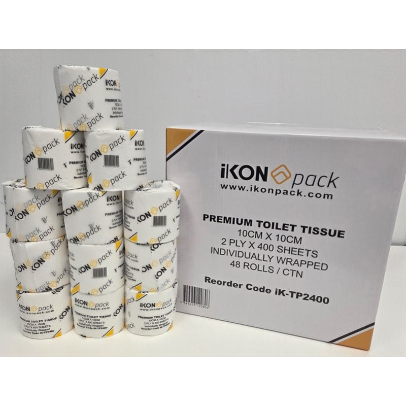 2ply Toilet Rolls 100mm x 100mm - 400 sheets per roll