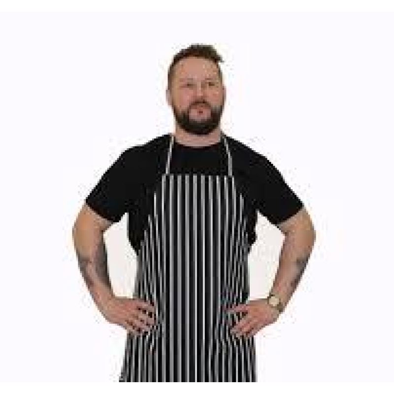 Black Nylon Apron Red & White Stripes 