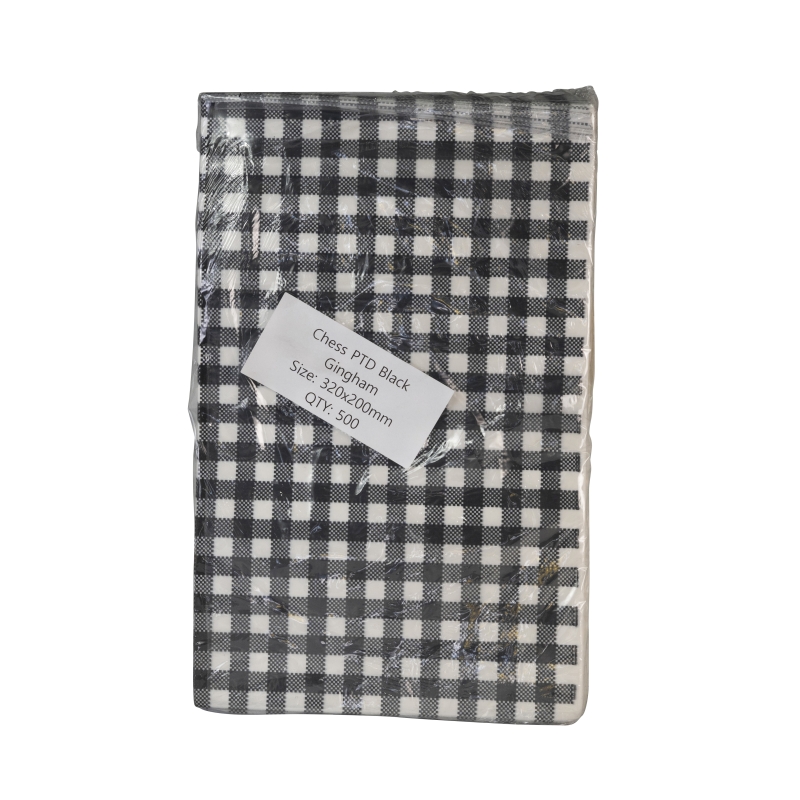 Black Printed Gingham Greaseproof Paper 320mm x 200mm