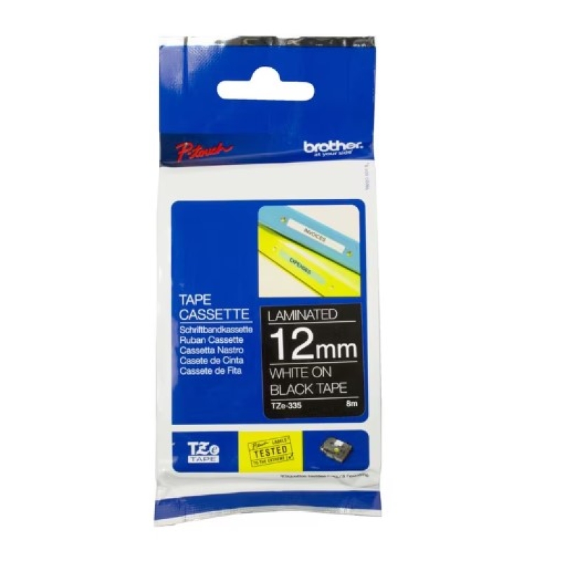 P-Touch Tape White on Black 12mm