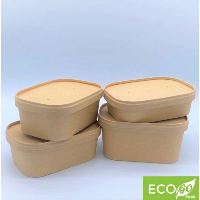 Eco PLA Kraft Paper Lids to suit 500 - 1000ml Kraft Rectangular Deli Containers 173mm x 120mm