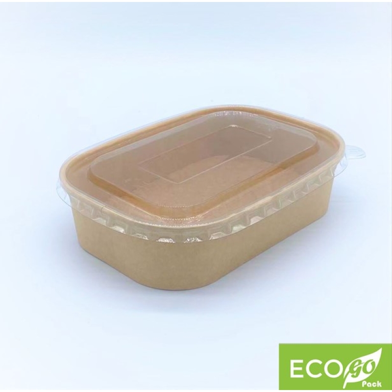 Eco PET Kraft Lids to suit 500 - 1000ml Kraft Rectangular Containers 173mm x 120mm 