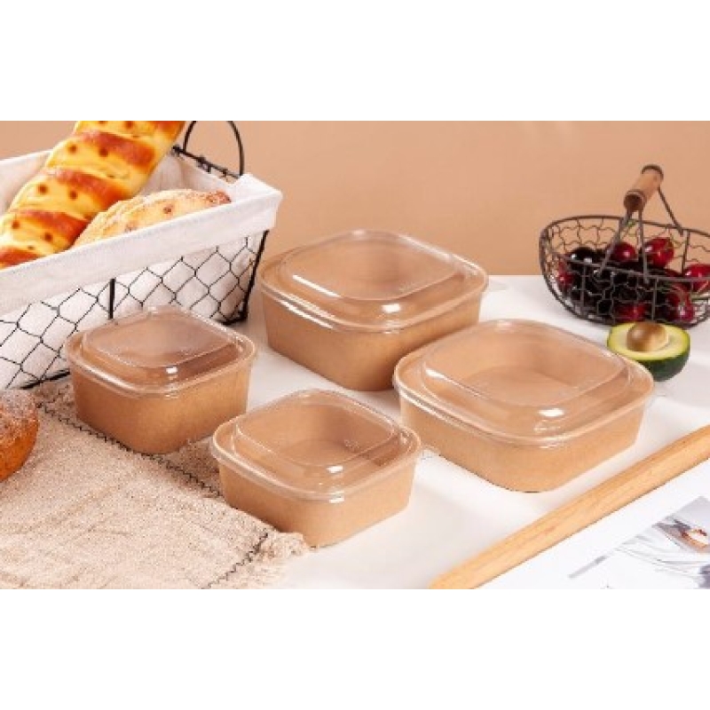 Eco PLA Kraft Square Containers 500ml 130mm x 130mm x 47mm