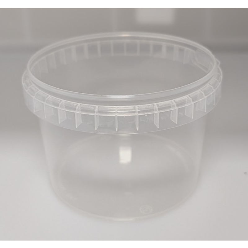 Clear PP Plastic Food Tubs 565ml with White Lids 110mm